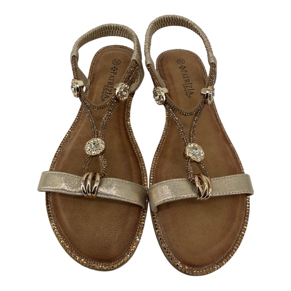 Patrizia Charmer Wedge Sandal with Crystal & Gold Shimmer Ankle Strap Size 10 - Picture 3 of 15